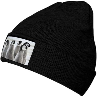 OPSREY Kaiserpinguin bedruckte warme Fleece-Mütze Neutral Strickmütze Winter Wollmütze Beanie, Schwarz , 5-8
