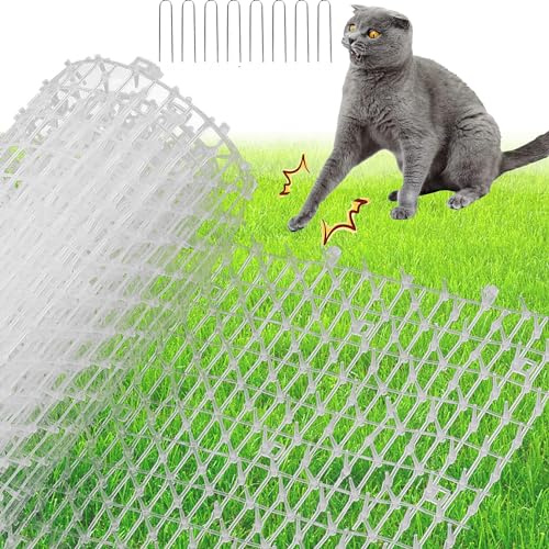 XFLYP Dornengitter Tier-Barriere, 200*30cm Katzen-Abwehrstreifen Tier-Barriere Katzenschreck Tierschreck, Anti-Katzen-Netzwerk Graben Stopper Prickle Strip Spike Matte mit 8 U-Förmig Erdanker(Weiß)