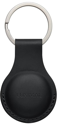 LUXIMAL PU Leder Hülle kompatibel mit Apple Airtag Anhänger,Ganzkörper Kratzfest Airtag Schlüsselanhänger,Magnetisch schließende Hülle(Schwarz)