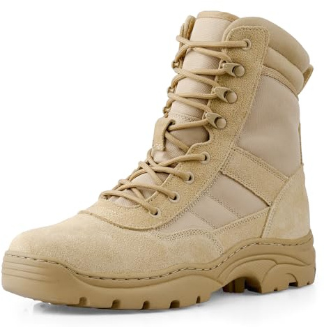 LUDEY Anfibi Militari Uomo Cerniera Laterale Stivali Tattici da Combattimento Durevole Scarpe Escursionismo Attività All'aperto Beige 39EU