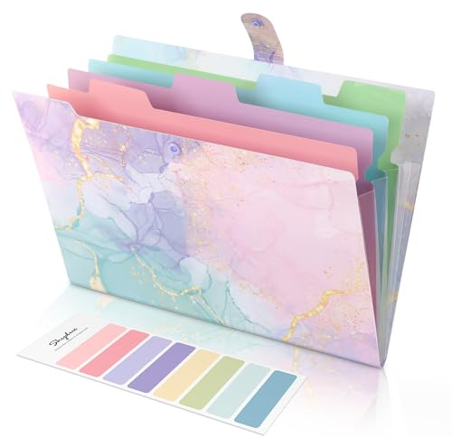 SKYDUE Expanding File Folder with 5 Pockets, Cute Accordion File Organizer, Letter Size Filing Folder, Letter Size Folders for Documents, School Office Supplies Marble Pink