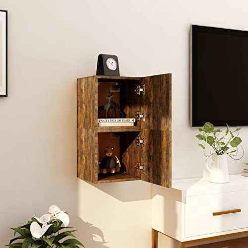 ShGaxin Lot de 2 meubles pour télévision murale, meuble de salon, petit meuble, table d'appoint, table de télévision, chêne fumé 30,5 x 30 x 30 cm