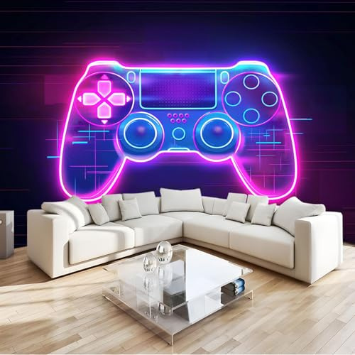 Générique Papier Peint intissé Manette De Jeu Néon Noir 400x280 cm Papier Peint Photo Panoramique, Poster Geant Mural Personnalisé 3D, pour Salon Cuisines Chambre Adulte Enfant Décor Murale