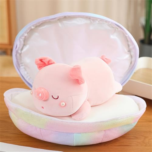 Ueiwffzo Plüschtier Schwein Plüsch Stofftier Rosa Schwein, 2 Stück Kawaii Kuscheltiere Schwein und Muschelform, Schwein Spielzeug Kuschelkissen für Kinder Erwachsene (18cm)