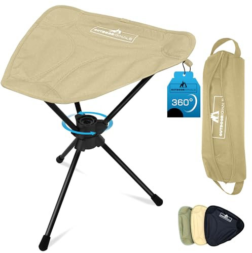 OUTDOORIGINALS Outdoor Originals - Taburete giratorio de 360° para camping, compacto, portátil, ligero, plegable, ideal para camping, pesca, caza, juegos deportivos, equipo de viaje al aire libre,
