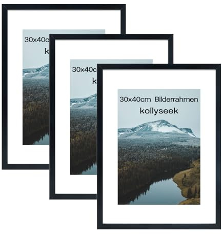 Kollyseek 3er Set 30x40cm Bilderrahmen mit Acrylglas Schwarz, zum Aufhängen & Aufstellen, Moderner Fotorahmen, Dekorahmen