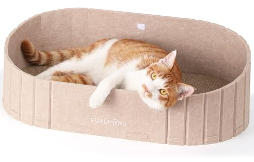 FUKUMARU Kattklösare, 60 cm Soformad Kattklösbädd, Vändbar Avtagbar Klöspad för Katter, Runda Klösmattor för Inomhuskatter, Klösmöbel för Katter, Beige