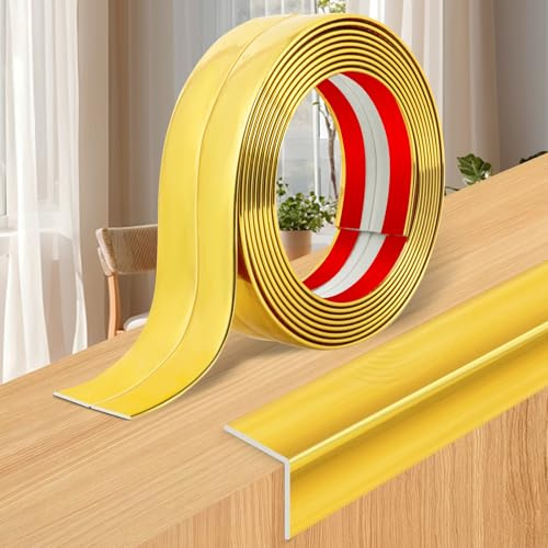 Baguette d’Angle PVC Cornière Moulure Murale Autocollante Protection Profilé Souple pour bordure de carrelage Plafond (Doré, 2cm×6m)
