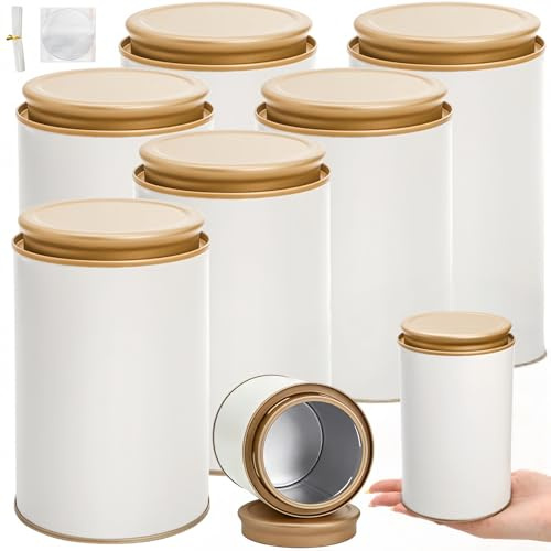 Tlence 6 Pack Tea Tins Canister for Loose Tea, 23 Fl OZ Airtight Round Tin with Lid, Large Metal Tea Storage Jars, White Kitchen Containers for Travel Business Coffee Sugar Candy Spices Herbs