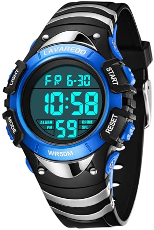 caprock Kinderuhr Jungen Mädchen,Kinderuhr mit Alarm/Timer/Zeitanzeige/Datumsanzeig/5 ATM wasserdichte,Digitale Armbanduhr Kinder Outdoor Armbanduhr für Kinder 3-12 Jahre-Blau