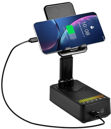 3 in 1 Bluetooth Lautsprecher, mit Telefonständer und 5000mAh Power Bank Funktion, Faltbarer Musikplayer mit Umgebungslicht, Richtung und Winkel einstellbar Schwarz