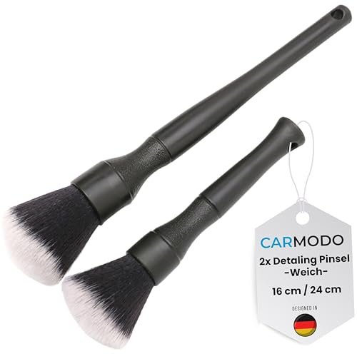 CARMODO Detailing Pinsel Auto - extrem weich für schonende Reinigung - Innen & Außen - 2 Stück Pinsel Autopflege - Car Detailing Brush - Auto Pinsel Reinigung - Reinigungspinsel Auto Set