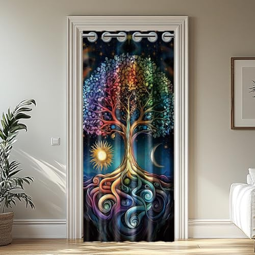 CHGCRAFT Tree of Life Door Curtain for Doorway Bohemia Style Doorway Curtains Sun and Moon Room Divider Curtains Folding Doors Curtain For Closet Door Bedroom Living Room Doorways, 39x79 Inch