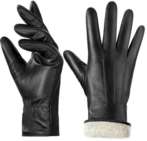 BISON DENIM Lederhandschuhe Damen Winter Touchscreen Kaschmir Gefüttert | Warm Echt Leder Handschuhe, Herbst Winter Klassisch Fahrerhandschuhe für Smartphone SMS Autofahren