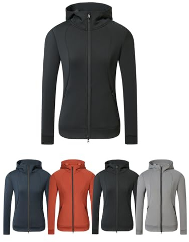 Covalliero - Damen Hoodyjacke – Zipper Hoodie aus Polyester & Spandex – Kapuzenjacke mit 2-Wege-Reißverschluss – Übergangsjacke mit 2 Taschen – Reitjacke – Schwarz – Größe M