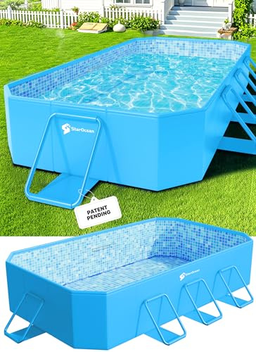 Faltbarer Pool, großer, Nicht aufblasbarer Swimmingpool für Erwachsene, tragbare Faltpools für Hinterhof, Hellblau
