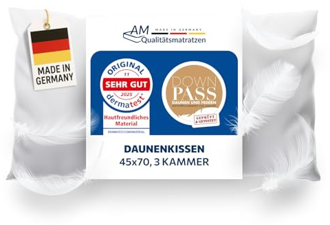 DormiGood Daunenkissen 45x70 - Made in Germany 3 Kammer Kopfkissen 45x70cm - Außenkammer aus 100% Daune - Federkissen 45 x 70 Allergiker geeignet - Kopfkissen 45x70 Federn und Daunen Füllung