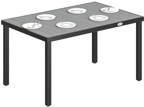 Outsunny Mesa de Comedor de Jardín Rectangular Exterior 140x90x74 cm Gris