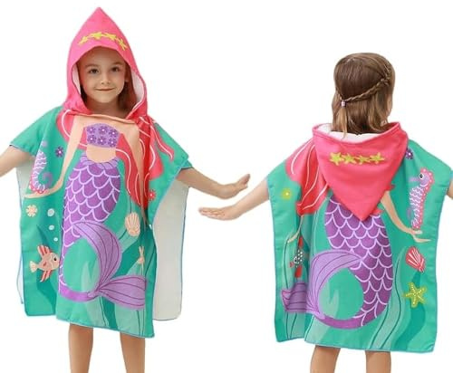HUANYO Kids Beach Towel with Hood, Ultra Soft Microfibre Quick Dry Swimming Bathrobe for Children, Warm Changing Robe Wrap for Boys & Girls (Fits Height: 85-120 cm) (pink)