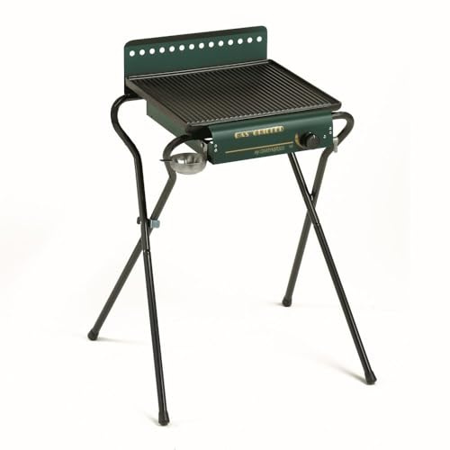 Ompagrill Piastra di Cottura Gas 4043 GHIV Ghisa Vetrificata 40x43 cm Alimentazione a Gas e Metano Struttura Pieghevole in Acciaio Verde