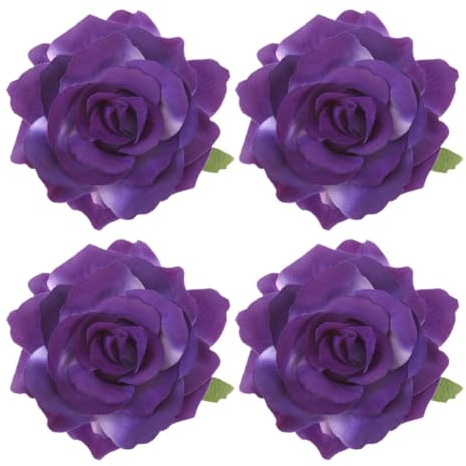 RORPOIR Sommer Rosenblumenbroschen 4 Stück aus Stoff Violett Bequem als Haarclip oder Ansteckblume für Party und Reise