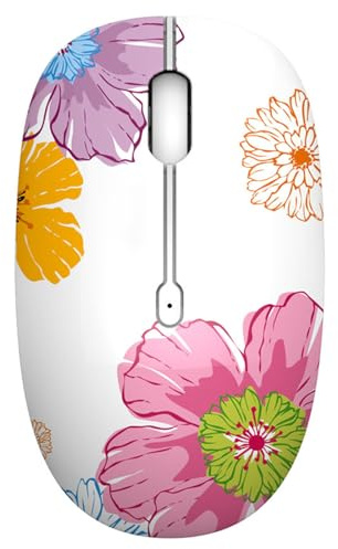 TENMOS M101 Wireless Mouse Cute Silent Computer Mice with USB Receiver, 2.4G Optical Wireless Travel Mouse 1600 DPI for Laptop, Notebook, PC, Computer (Flower)