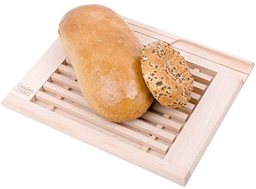 Creative Home Brotschneidebrett mit Krümelfang aus Buche-Holz | 35,5 x 28,5 x 2 cm | Praktisches Krümelbrett und Platz fürs Messer | Schneidebrett mit Gitter | Perfektes Brot-Brett mit Auffangschale