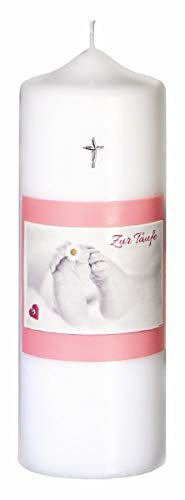 Taufkerzen Mädchen Rosa 20 x 7 cm mit Namensverzierung und Geschenkkarton