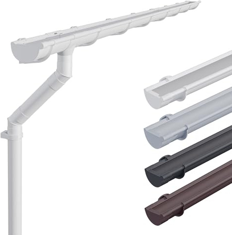 INEFA Dachrinnen Set Kunststoff halbrund NW100/100mm, 6m Weiß | Dachrinne Fallrohr Set für 1 Dachseite, PVC-U Regenrinne für Gartenhaus & Carport, witterungsbeständig, inkl. Montagezubehör