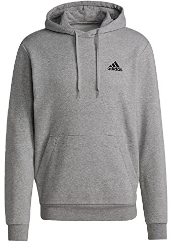 adidas Herren Essentials Fleece Hoodie, Medium Grey Heather / Black, L