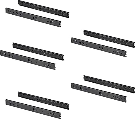 Emuca - Ball Bearing Drawer Slides 45mm x 350mm (1,77 x 13,78 inch) Set of 5 Pairs of Full Extension Drawer Runners, Black