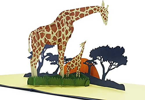 CUTPOPUP Geburtstagskarte Pop Up, Sonnenblumen Korb Pop Up Karte, 3D Geburtstagskarte für Frauen, Oma, Mutter, 3D-Grußkarte (Giraffenfamilie) DE