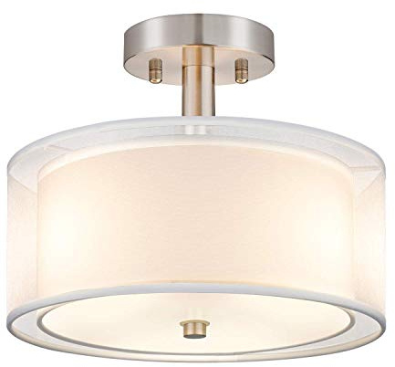 FOLKSMATE 3-Light Semi Flush Mount Ceiling Light Fixture, Drum Light with Double Fabric Shade, Modern Close to Ceiling Lamps for Dining Room Kitchen