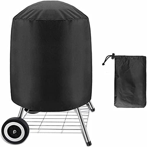 Round Waterproof Barbecue Cover,BBQ Grill Cover,Outdoor Vertical Barrel Cooker Smoker Cover,210D Oxford Fabric Anti-UV Barbecue Cover with Windproof Side-Strap(58×77cm)