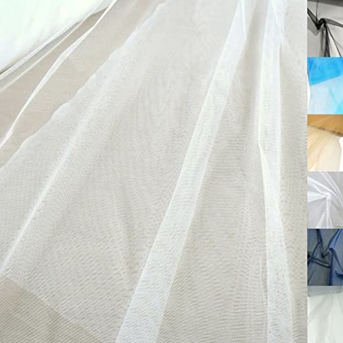 TOLKO Tüll feiner Netzstoff | Uni Tüllstoff als Deko-Stoff zum Nähen, Dekorieren und Basteln | Durchsichtig Hauch Zart | 300cm breit Meterware für Vorhang Kleid Hochzeit Party Deko (Ecru)