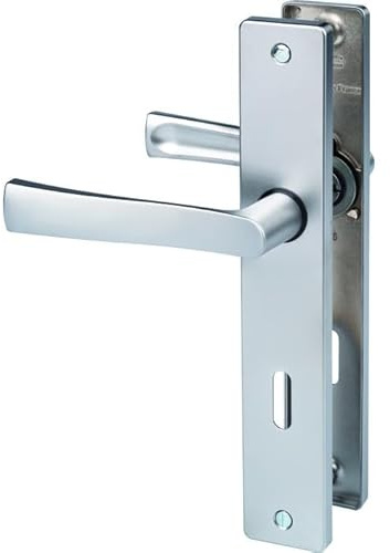 Vachette Poignée de Porte sur Grande Plaque FLEX - Version Cle L pour Porte de Chambre/Bureau, Entraxe 195 mm - Système de Pose Facile - en Zamak Résistant - Finition Chrome Satin - Garantie 10 Ans