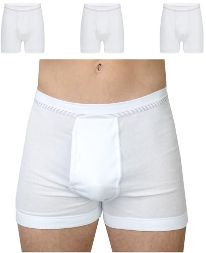 SES Herr kalsonger trosor 3-pack finribbad med gylf och mjukt midjeband av 100 % bomull, Vit, XL
