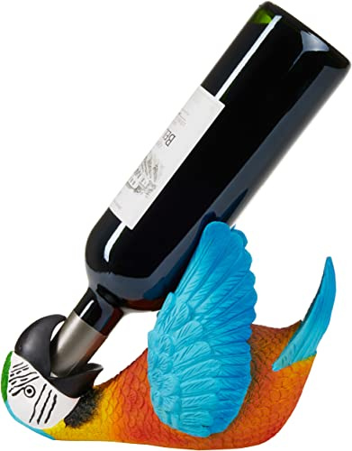 BRUBAKER Weinflaschenhalter durstiger Papagei - Flaschenhalter Trinkende Tiere - Flaschenständer lustig - Vogel Deko Figur Handbemalt bunt Bar Weinzubehör - Witzige Dekoration Wein Geschenk