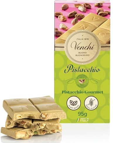 Venchi - Tavoletta di Cioccolato Pistacchio Gourmet, Cioccolato Bianco e Pasta di Pistacchio, con Pistacchi Interi Croccanti, 95 g, Senza Glutine, Senza Coloranti e Senza Conservanti