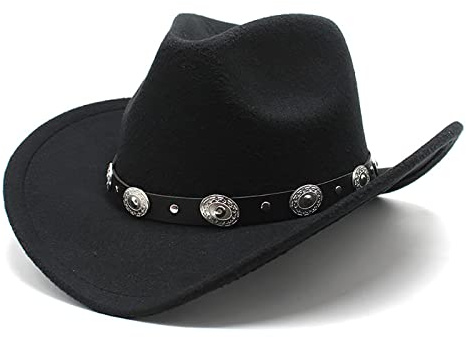 KorhLeoh Damen Herren Western-Cowboy-Cowgirl-Hut Outdoor Faux Filz breite Krempe Western-Gürtelschnalle Panama Fedora Hut, Schwarzer, ovaler Ziergürtel, 7/7 1/4