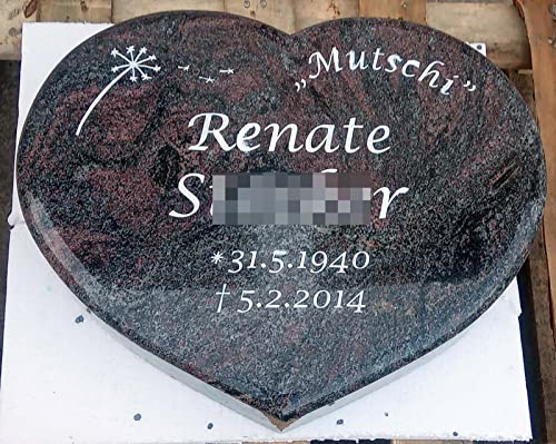 designgrab ParaL105-50x40x10 cm Liegestein Grabherz aus Granit Paradiso inkl. Beschriftung von Vor- und Nachname sowie Geburts- und Sterbedatum