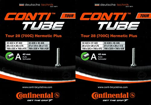 2X Continental Tour 28 Hermetic Plus Schlauch 28 Zoll AV (28/47-609/642) AV 40mm