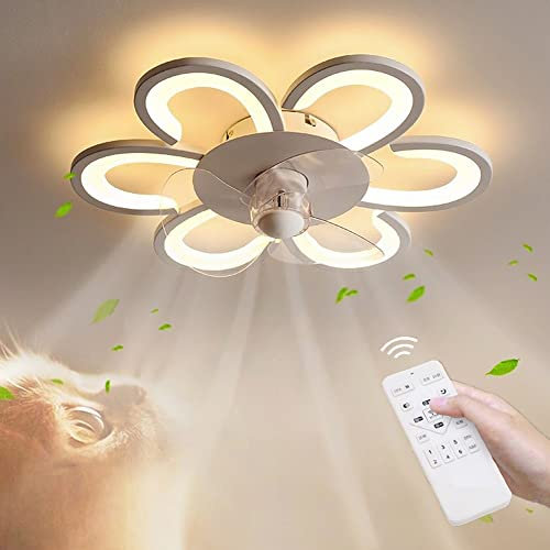 LED Ventilatore da soffitto Lampada soffitto Dimmable Illuminazione Camera da letto Soggiorno Cucina Plafoniera Moderna Petal Design Tranquillo Fan Lamp Camera dei bambini con telecomando Lampadario