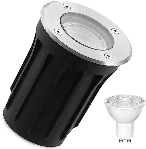 Goodia Bodeneinbaustrahler Aussen Schwenkbar GU10 IP67 Bodenstrahler Außen mit LED GU10 3W Warmweiß (Wechselbar) Runder Bodenleuchten Außen Mit Mattierten Ersatzlinsen 230V