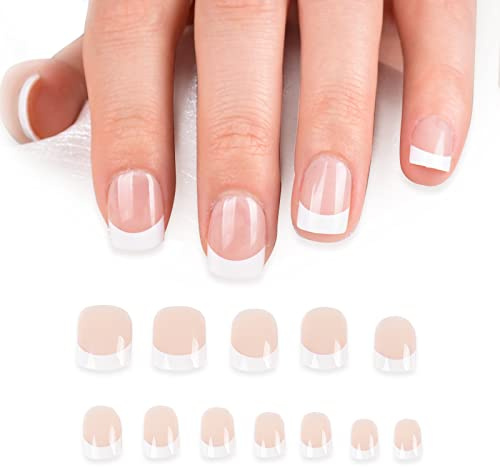 24 Stück Nägel Zum Aufkleben French Künstliche Nägel Kunstnägel Press on Nails mit Nagelkleber Fingernägel Fake Nails Französisch Maniküre Lang (Pink-weiß kurz)