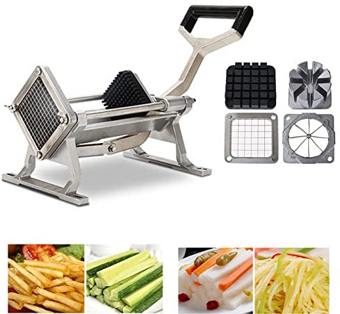 Extra Heavy Duty French Fry Cutter Stainless Steel Potato Slicer Commercial Vegetable Fruit Dicer Onion Tomato Chopper with Wall Bracket, Fixed Counter or Wall Mount (1/2 Chopper Blade)