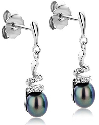 OROVI Ohrringe Silber 925-Perlenohrringe, Ohrhänger mit Schwarzen Perlen 6 mm und rundschliff Zirkonia, Hypoallergene Perlen Ohrringe, Ohrstecker Silber 925 hängend, Schmuck Damen mit edler Schmuckbox