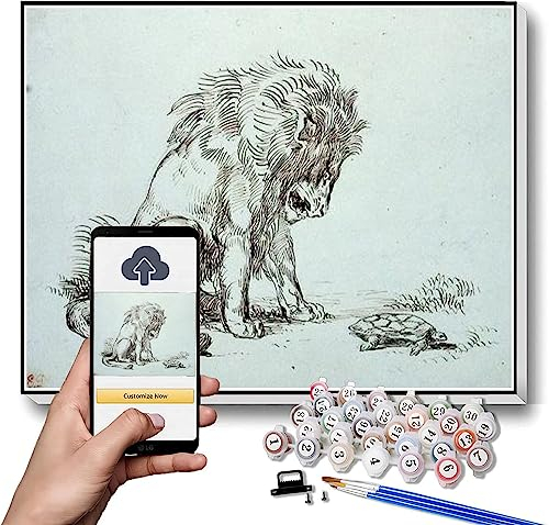 Malen nach Zahlen für Erwachsene Kits Löwe und Schildkröte Malen von Eugene Delacroix DIY Ölgemälde Malen nach Zahlen Kits