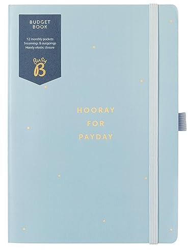 Busy B - Budgetbuch - Cloud Blau - Monatsbudgetplaner mit praktischen Aufbewahrungstaschen für Quittungen und Stiftschlaufe
