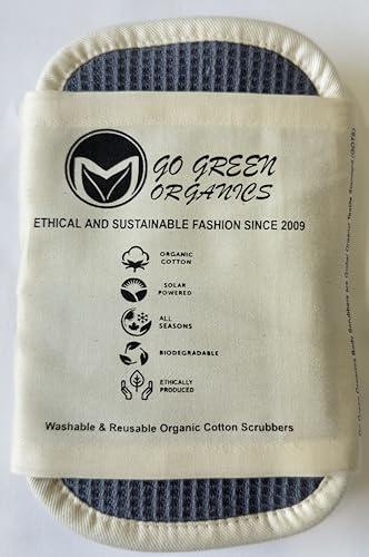 Esponjas de limpieza Go Green Organics reutilizables de algodón orgánico de larga duración, paquete de 4, sostenible y ecológico, certificado GOTS, 17 x 11 cm, gris Folkstone